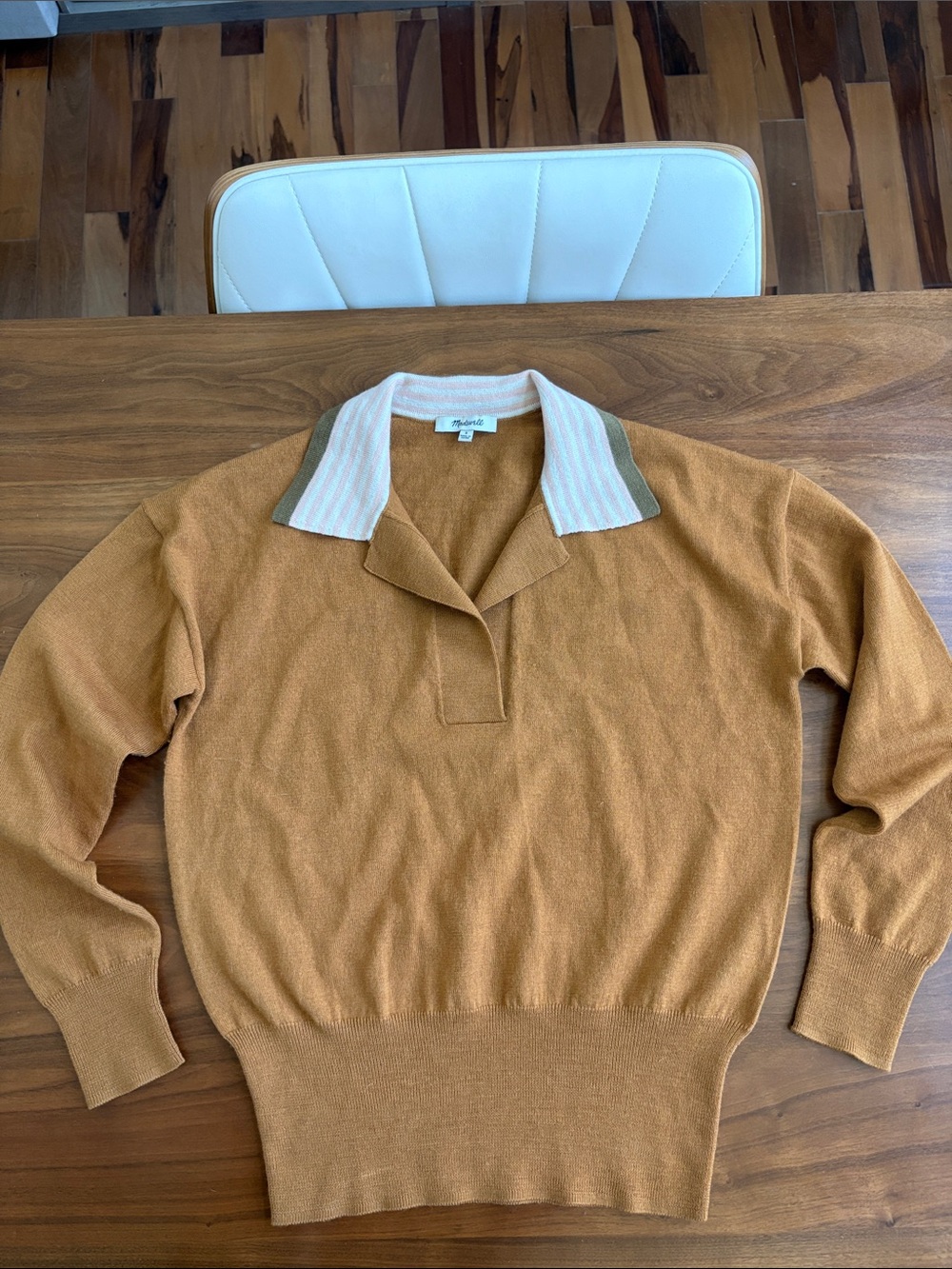 Madewell Colorblock Polo Sweater Golden Sunset Size Small - Picture 4 of 7